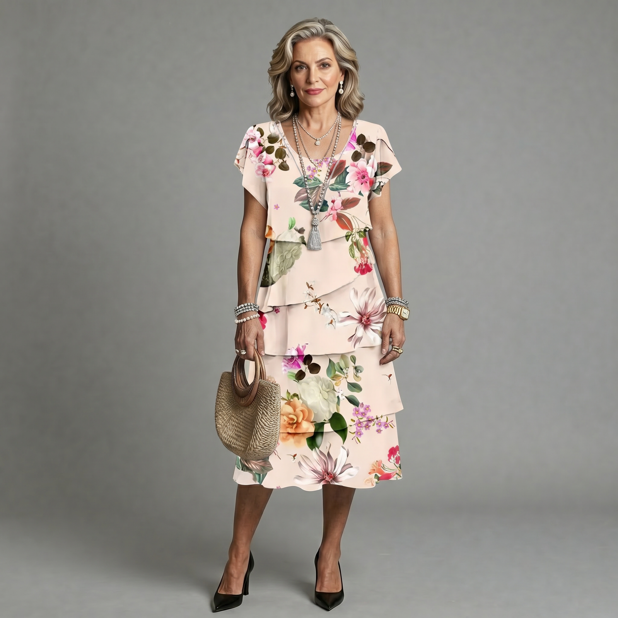 Vestido elegante y vaporoso con volantes