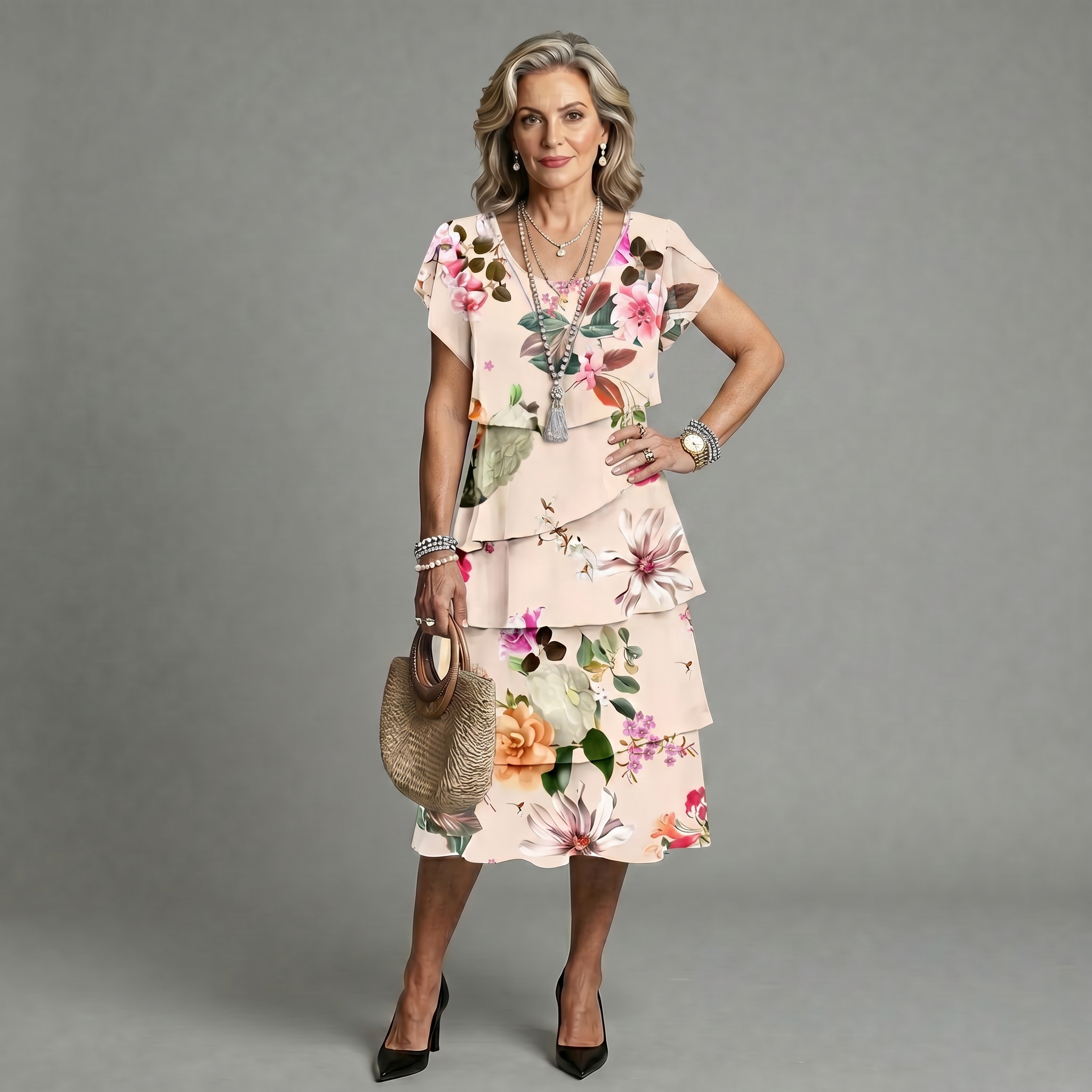 Vestido elegante y vaporoso con volantes