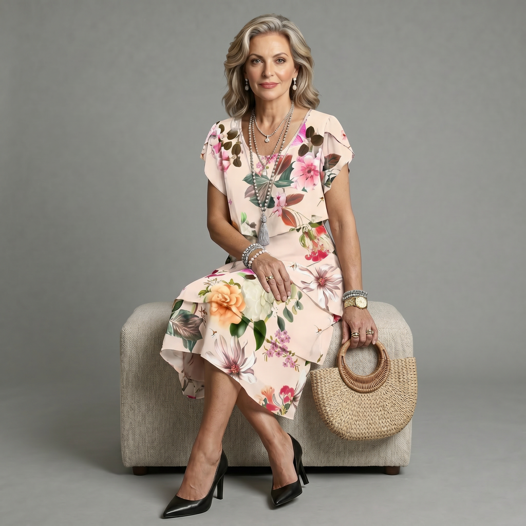 Vestido elegante y vaporoso con volantes