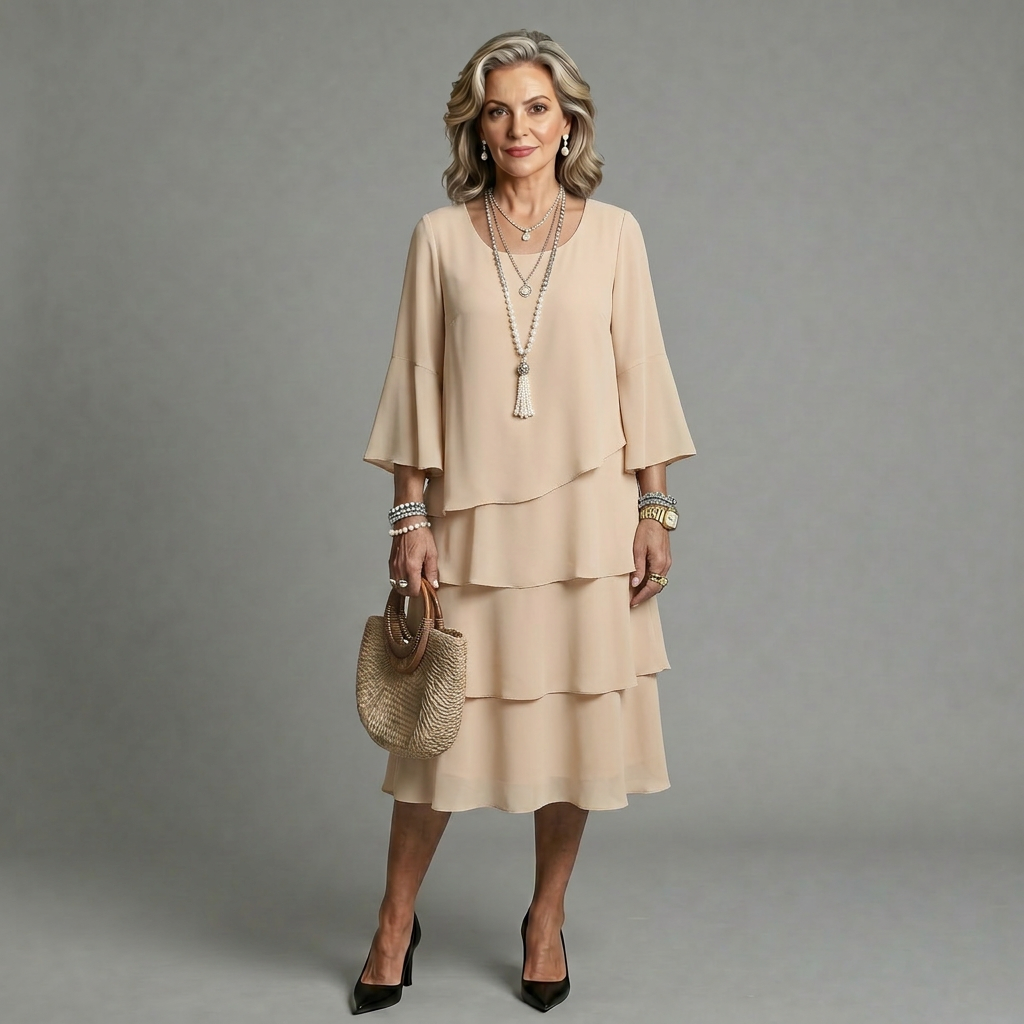 Vestido elegante y vaporoso con volantes