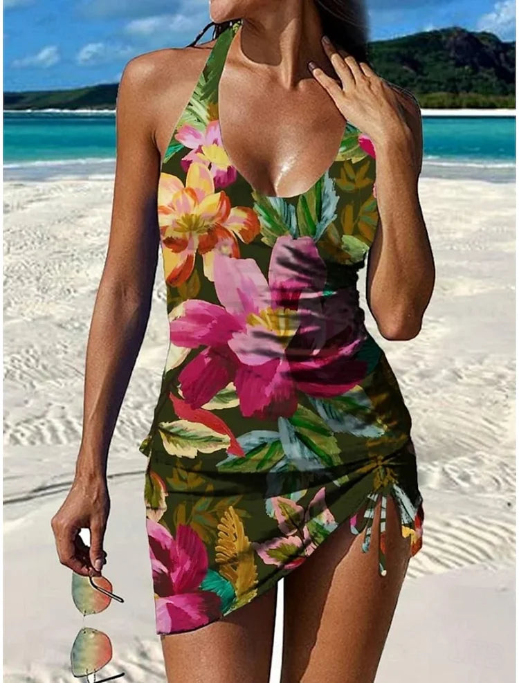 Fiesta – Tankini estampado floral con pantalón corto, efecto vientre plano