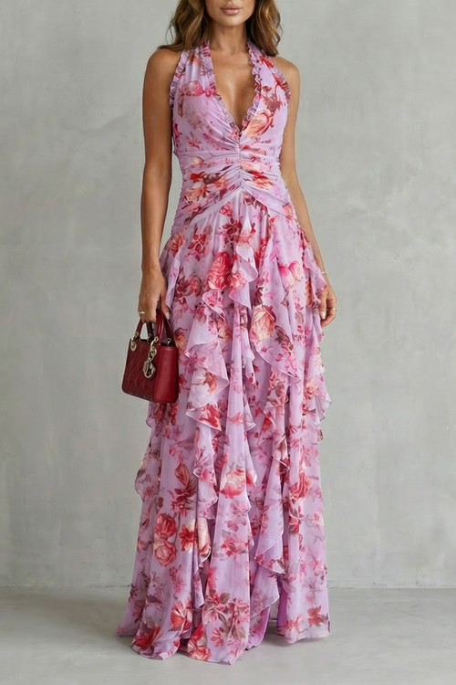 Belladina | Romántica cascada de rosas. Vestido largo con escote americano