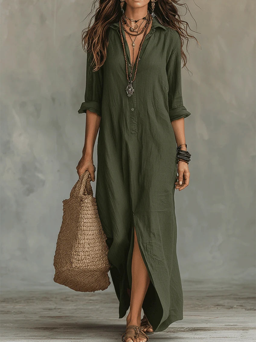 Soline | Vestido largo negro holgado con botones delanteros