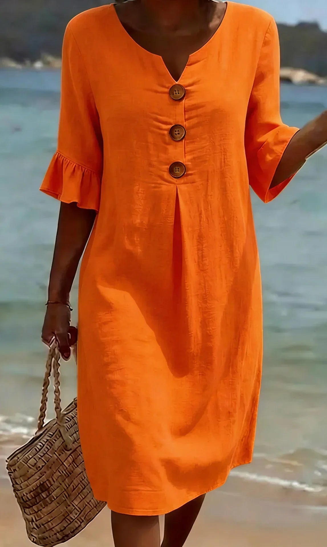 Vanesa™ | Vestido texturizado con mangas abullonadas y botones