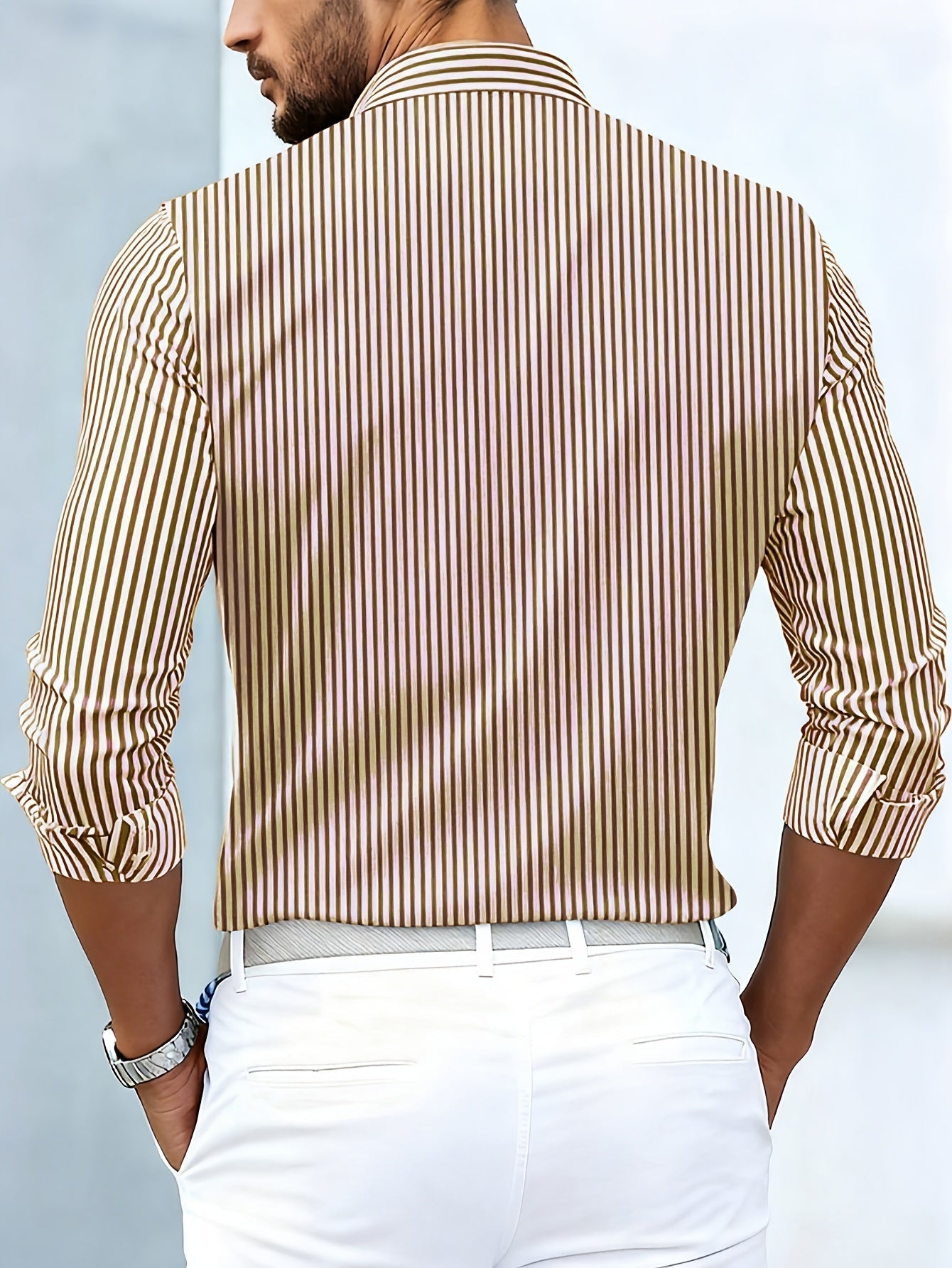 Camisa de hombre Emerson de rayas vintage, manga larga, de Aukake