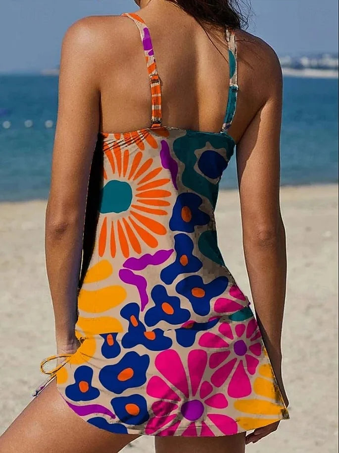 Fiesta – Tankini estampado floral con pantalón corto, efecto vientre plano