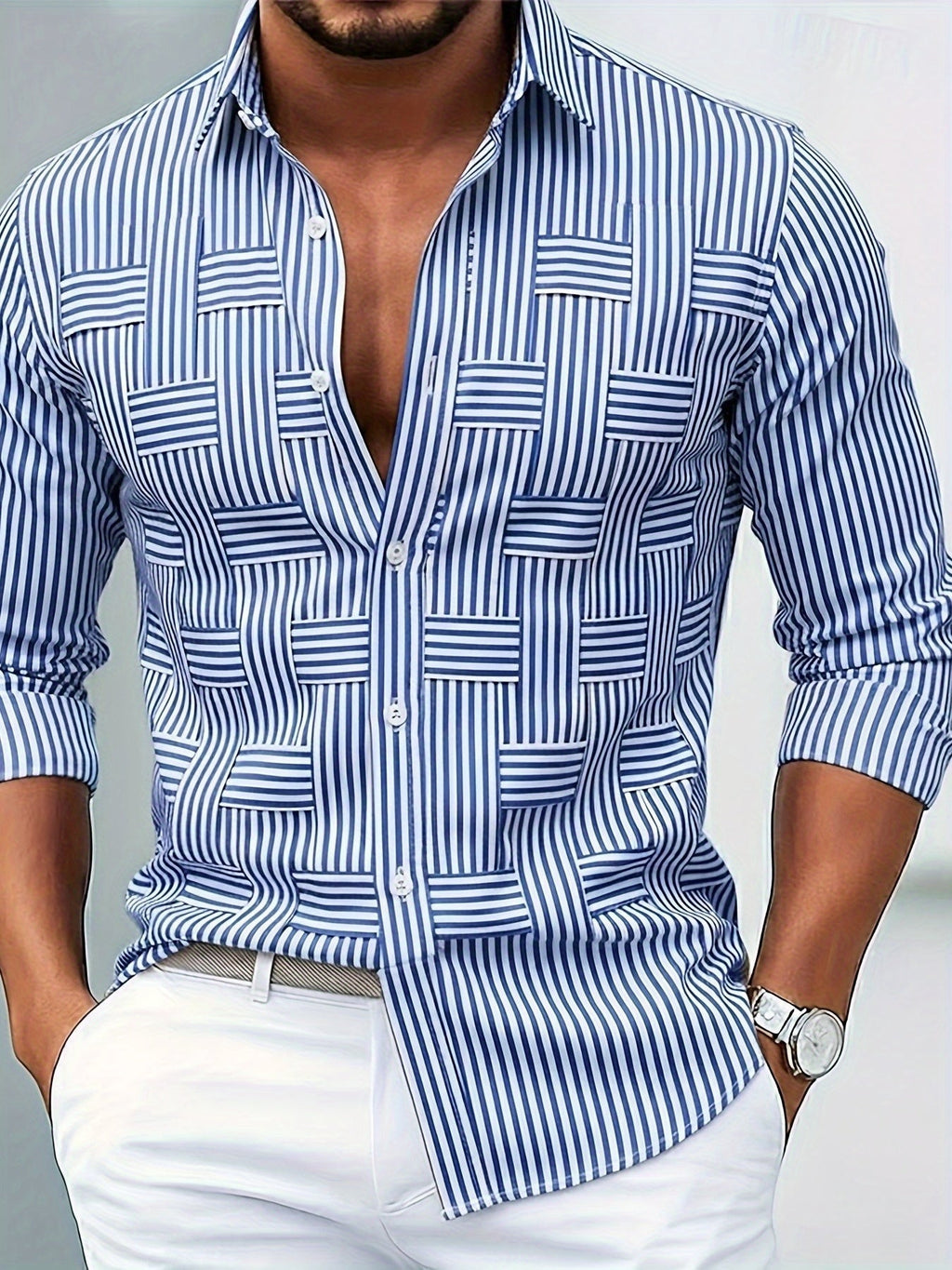 Camisa de hombre Emerson de rayas vintage, manga larga, de Aukake