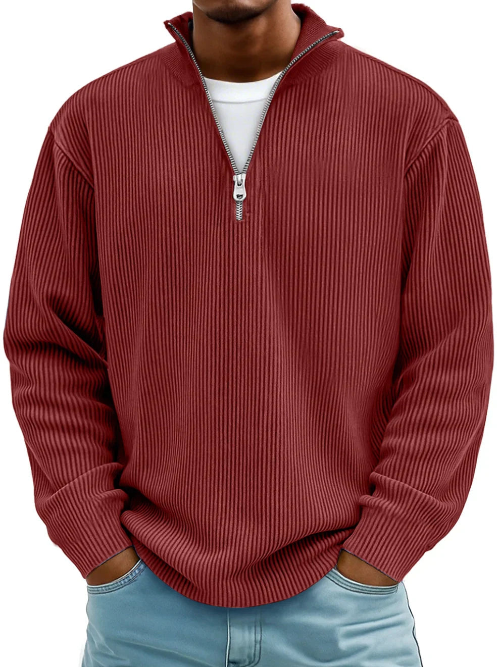 Jersey canalé con cuello de cremallera Marc para hombre - Aukake