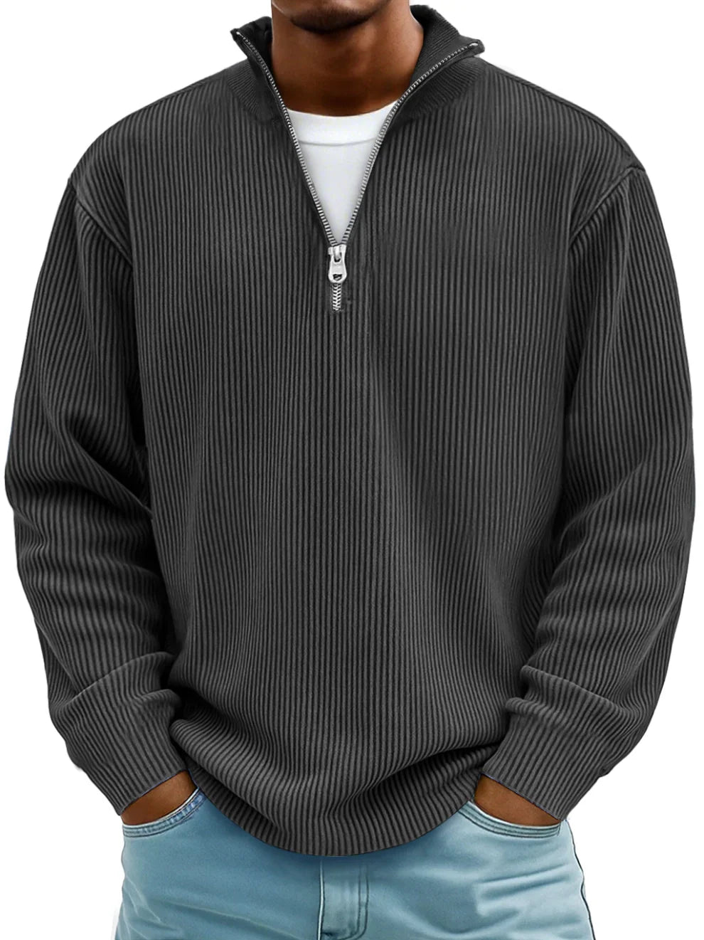Jersey canalé con cuello de cremallera Marc para hombre - Aukake