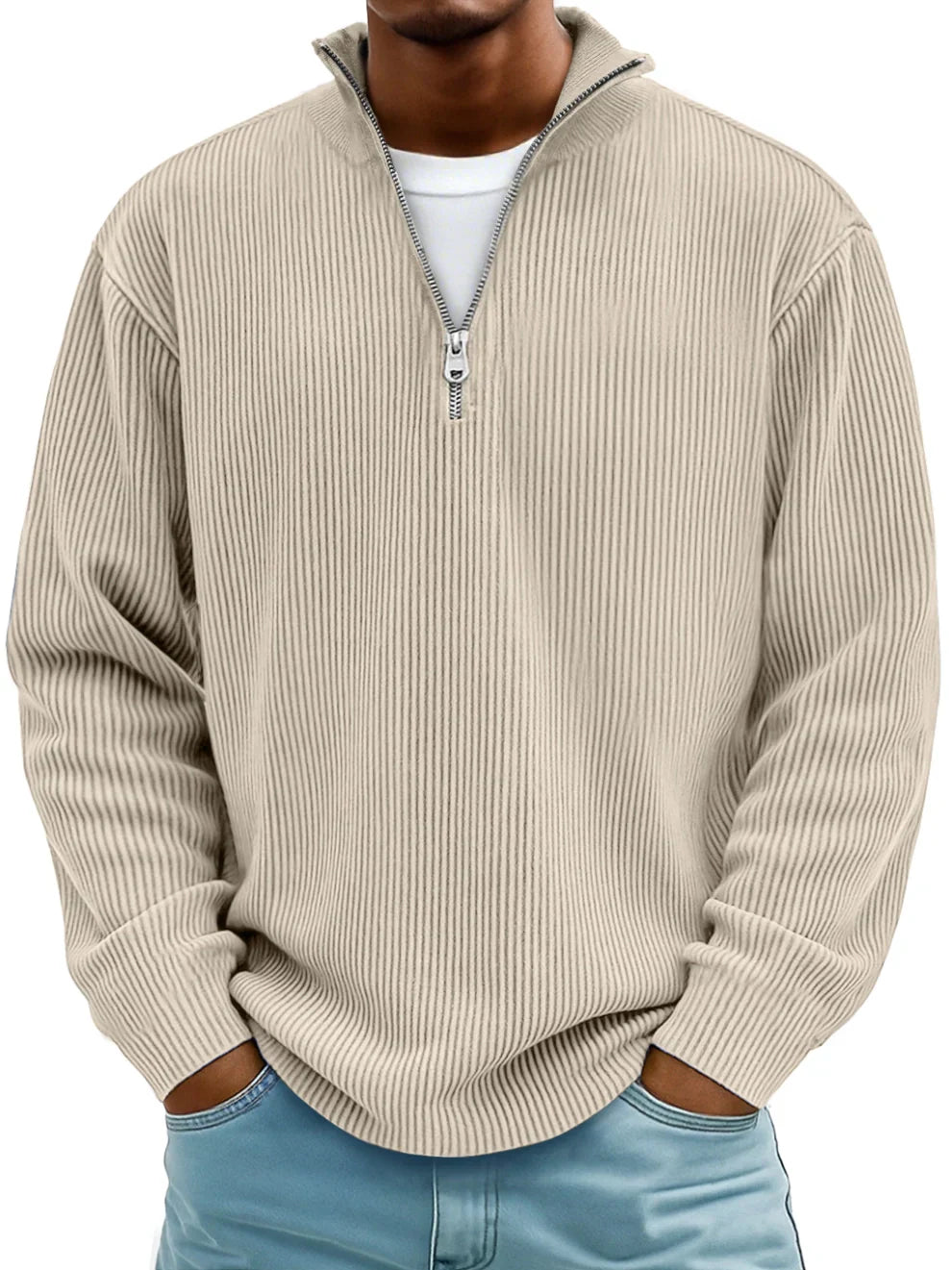 Jersey canalé con cuello de cremallera Marc para hombre - Aukake