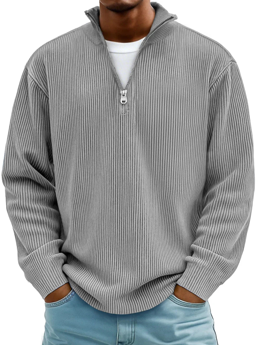 Jersey canalé con cuello de cremallera Marc para hombre - Aukake