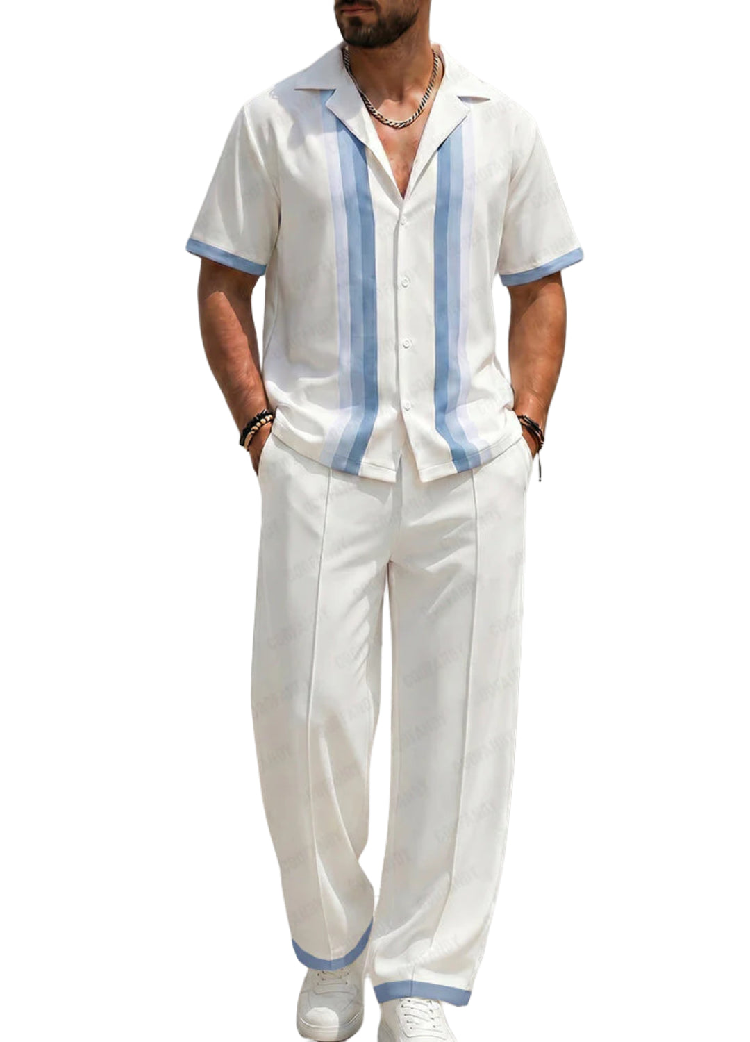 Conjunto a juego de estilo veraniego, corte holgado y rayas degradadas