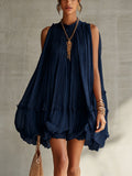 Camilla | Minivestido de gasa con cuello halter y falda globo
