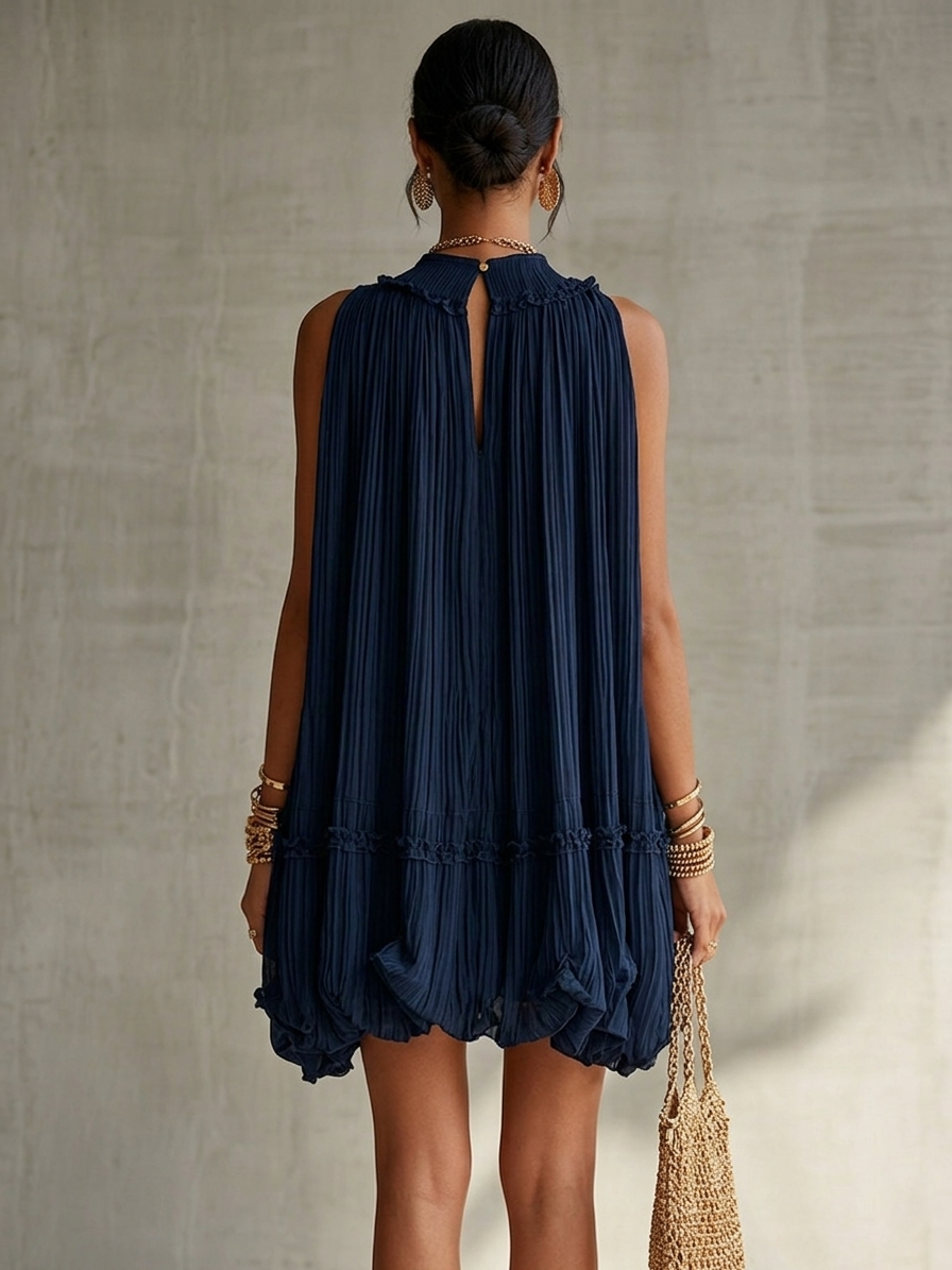 Camilla | Minivestido de gasa con cuello halter y falda globo