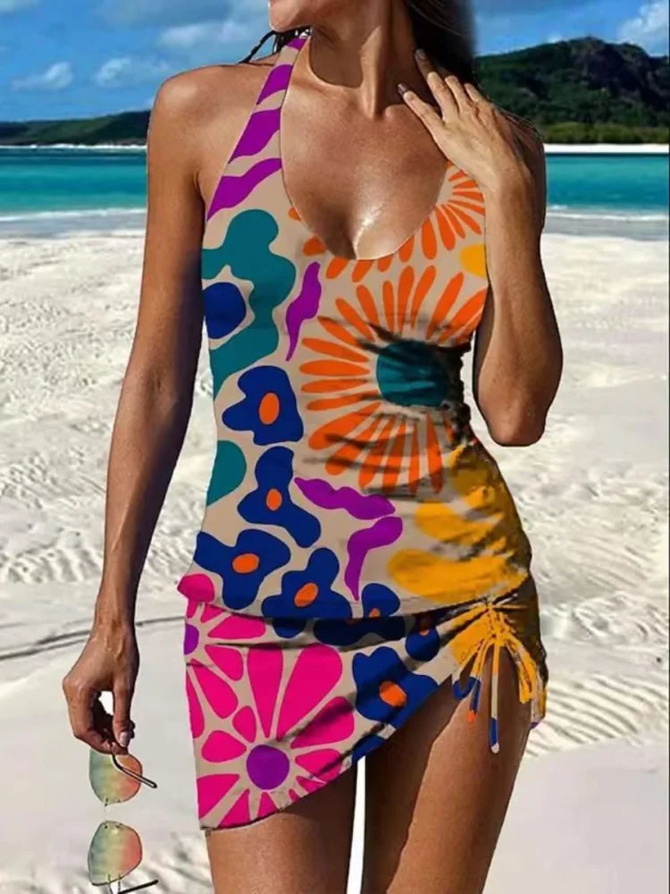 Fiesta – Tankini estampado floral con pantalón corto, efecto vientre plano