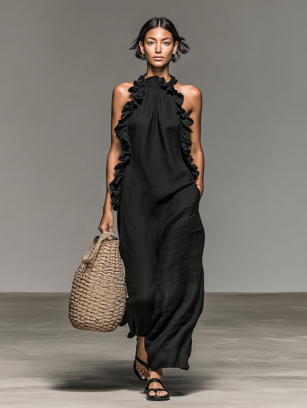 Vestido largo Lua con bolsillos en color negro