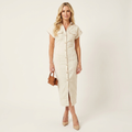 Maya | Vestido midi bodycon vaquero con botonadura delantera