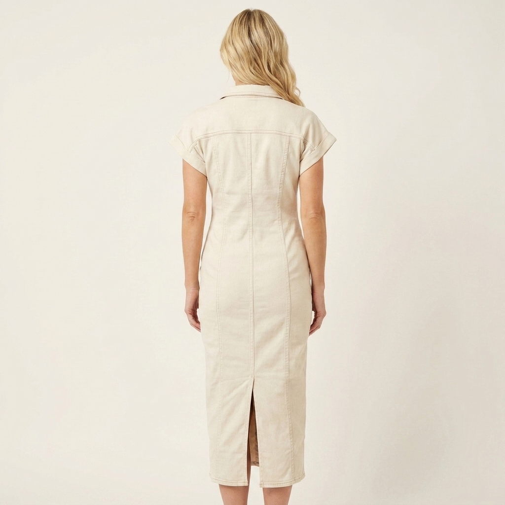 Maya | Vestido midi bodycon vaquero con botonadura delantera