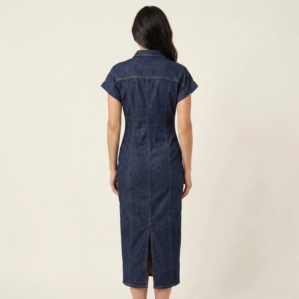 Maya | Vestido midi bodycon vaquero con botonadura delantera