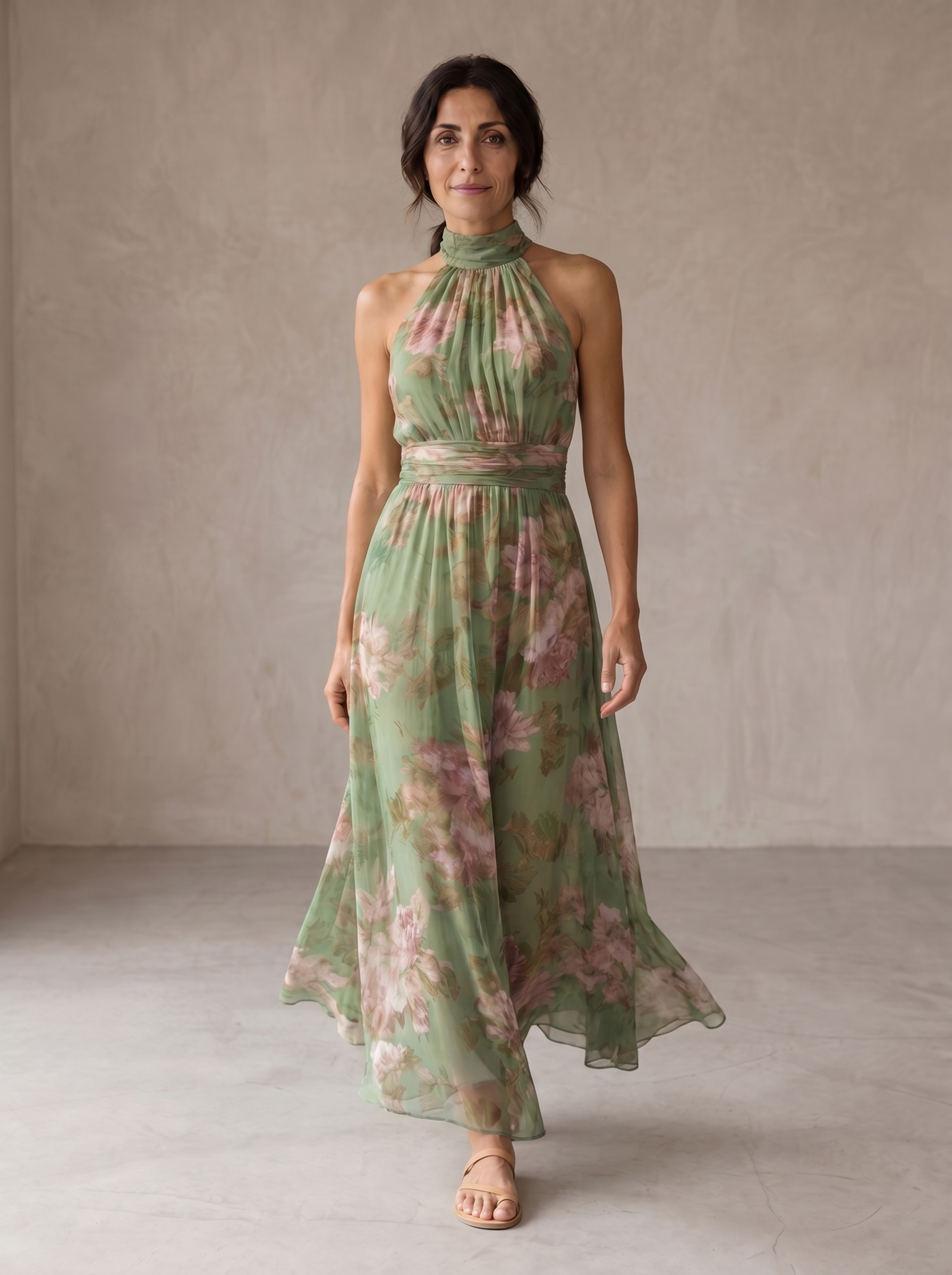 Livia | Elegante vestido largo con cuello halter y estampado floral