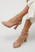 Marona | Sandalias de patchwork con punta redonda y tacón fino